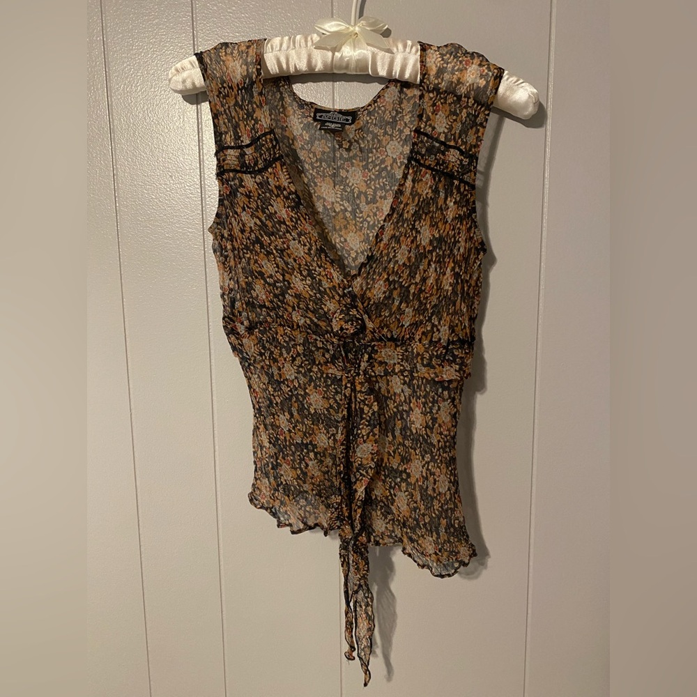 ANGIE vintage sheer top with rosette and bow details
